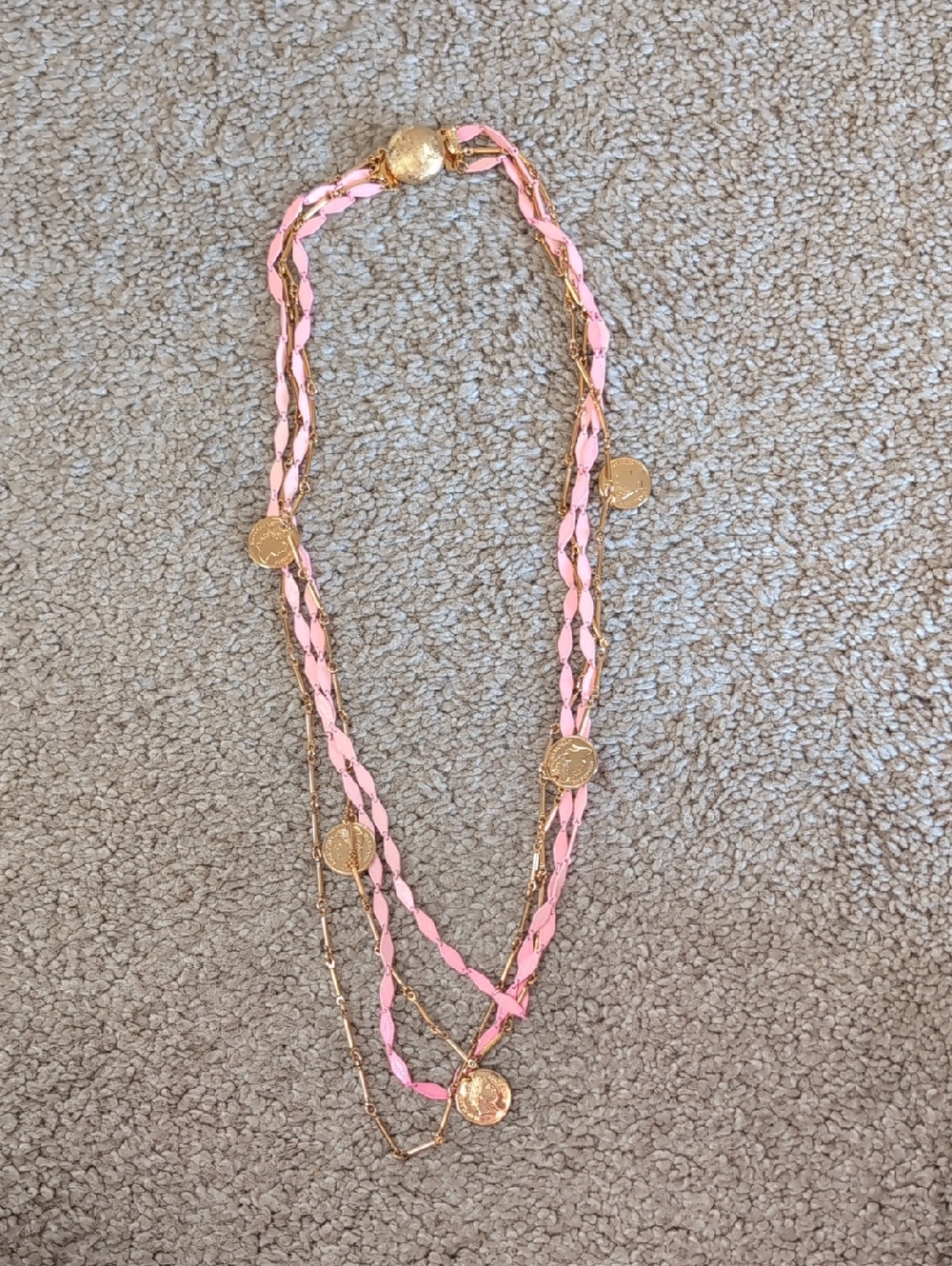 Women’s Pink and Gold Layered Coin Necklace